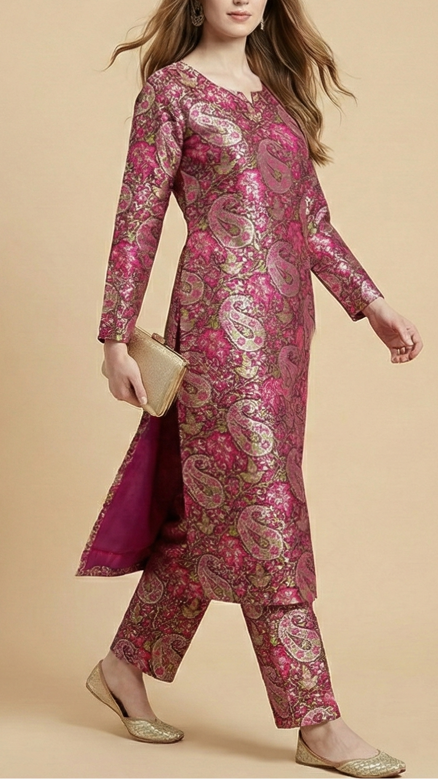 Purple Banarasi Brocade Fabric With All Over Thread And Golden Zari Handloom 19277