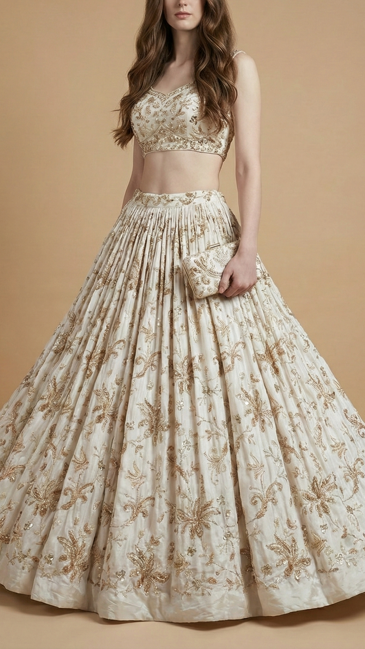 White Dyeable Crepe Fabric With All Over Sequins, Katdana And Bead Work 20547
