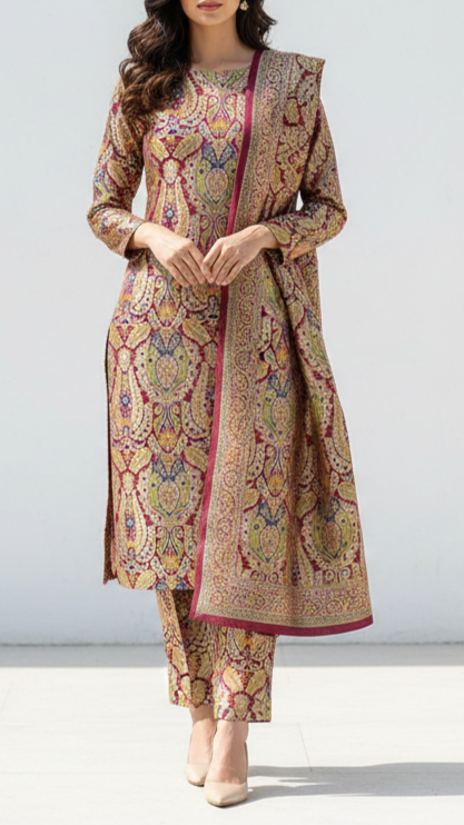Maroon Pure Banarasi Brocade Fabric With All Over Thread And Zari Handloom 21533