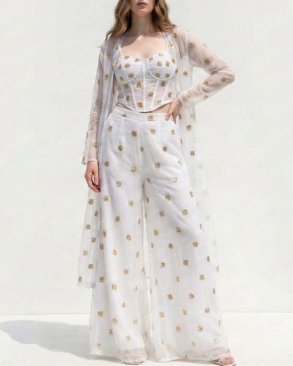 The Noor - White Dyeable Organza Fabric With Allover Buti Of Golden Katdana, Bead And Sequins Work | 21103