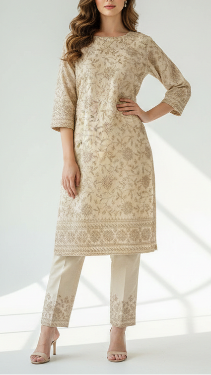 Golden Dyeable Tissue Fabric With All Over Zari And Katdana Work With One Side Border 21487
