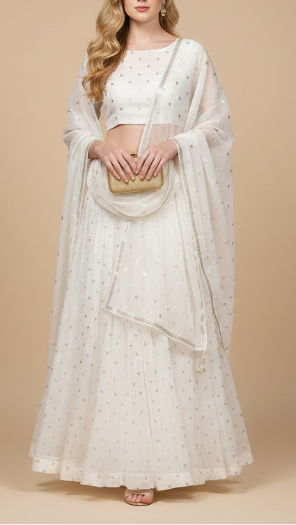 White Dyeable Chanderi Fabric With All Over Buti Of Silver Zari Handloom 20401