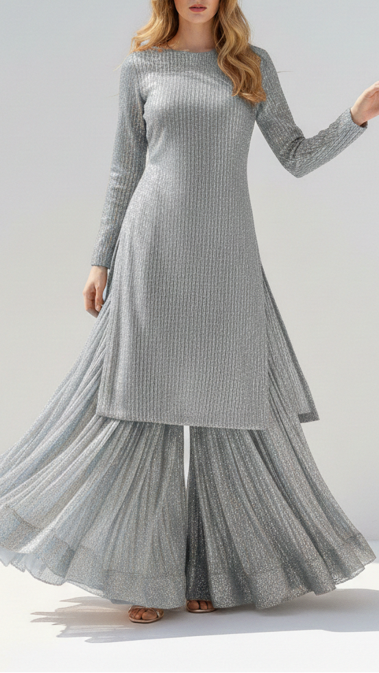 Krystle D'Souza Inspired Edition | Silver Embroidered Net Unstitched Fabric 22058