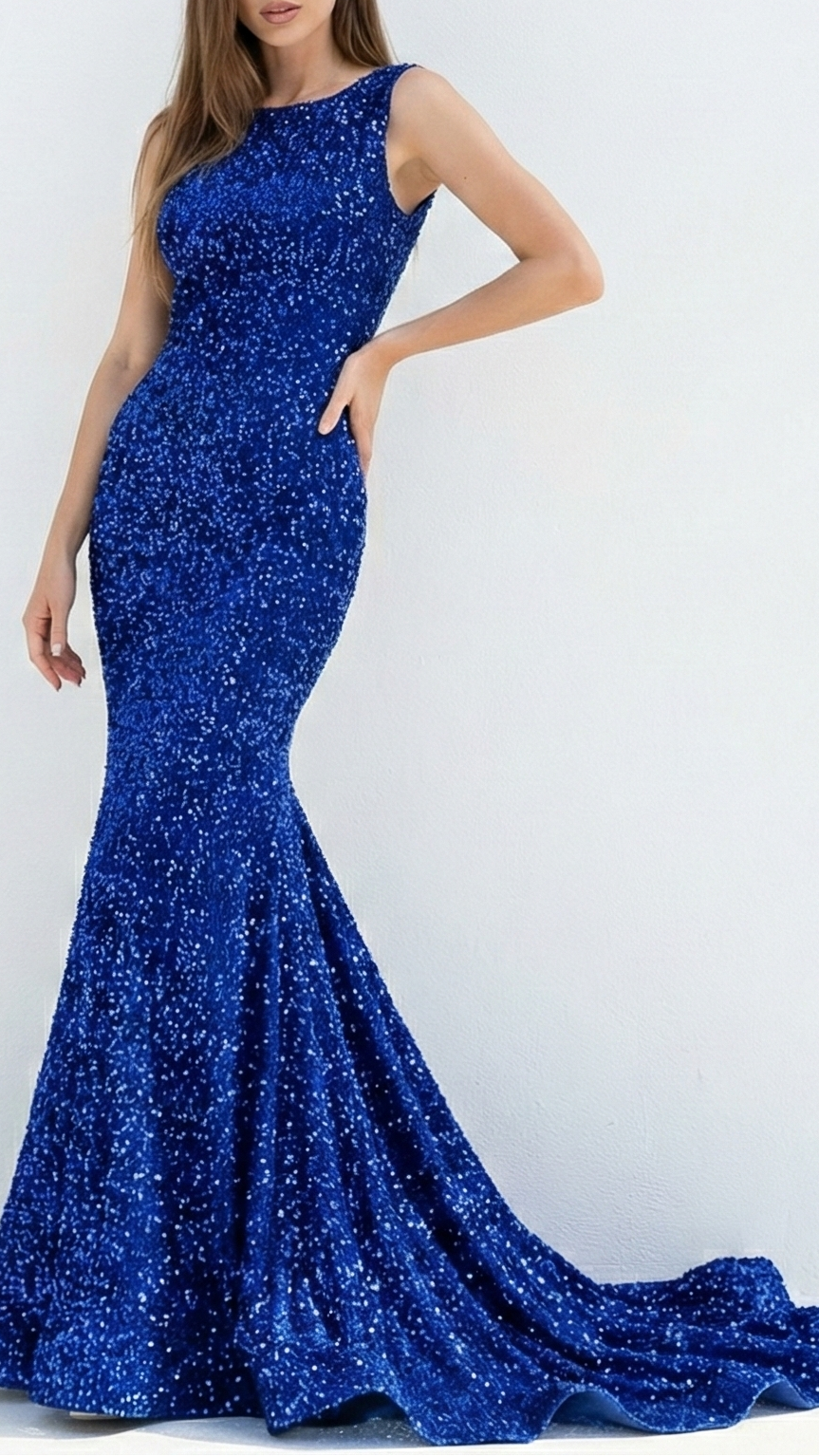 Royal Blue Net Fabric With All Over Sequins Work 22120