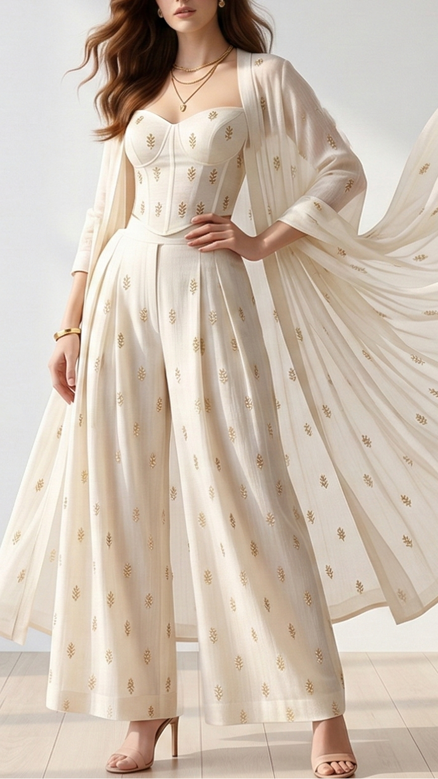 The Noor - White Dyeable Georgette Fabric With All Over Sequins, Beads And Katdana Work | 22184