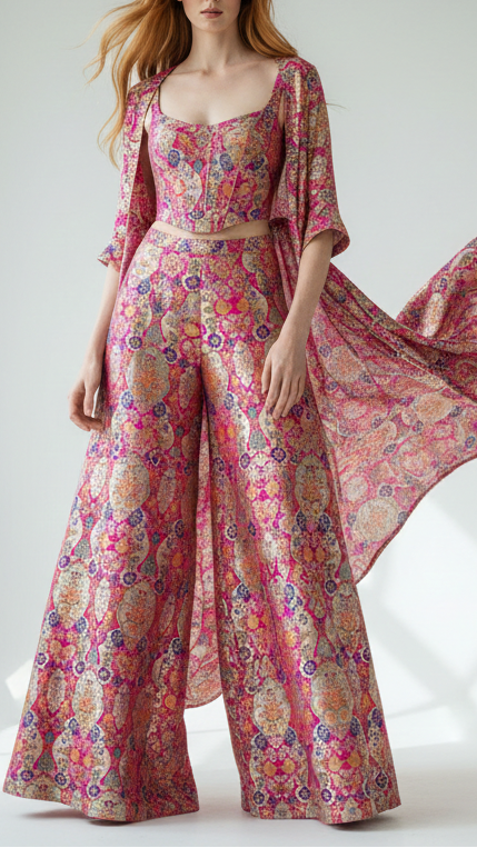 Rani Pink Pure Banarasi Brocade Fabric With All Over Thread And Zari Handloom 21524