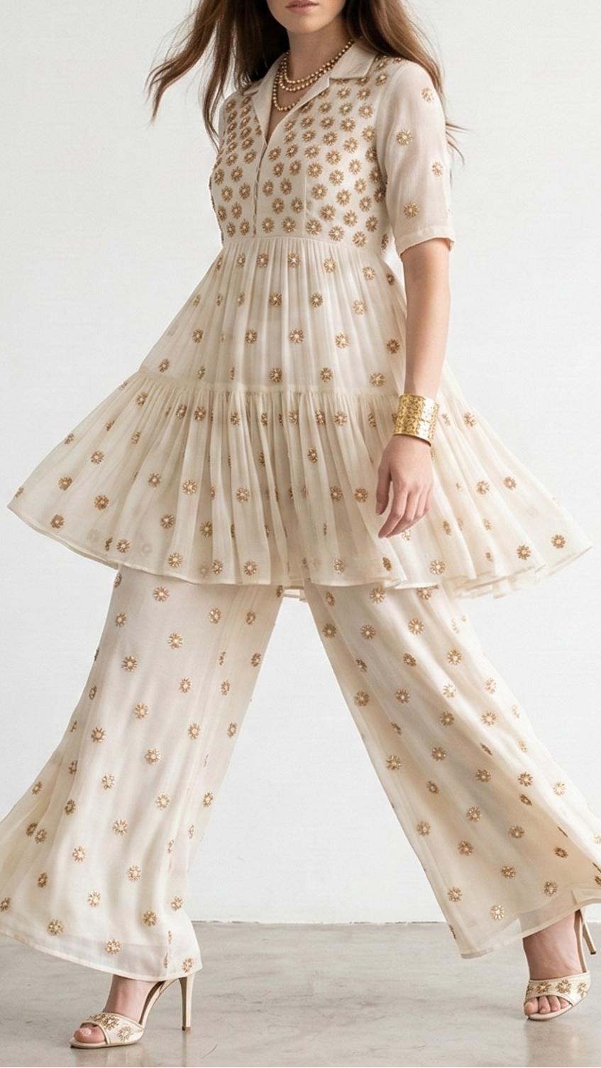 The Noor - White Dyeable Georgette Fabric With All Over Sequins, Beads And Katdana Work | 22144