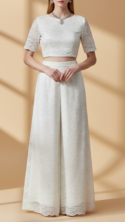 The Noor - White Upada Silk Fabric with Eternal Thread and Sequins Work | 12882