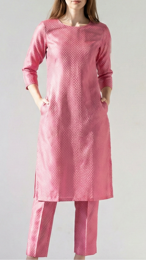 Pink Banarasi Brocade Fabric With All Over Pink Zari Handloom 20132