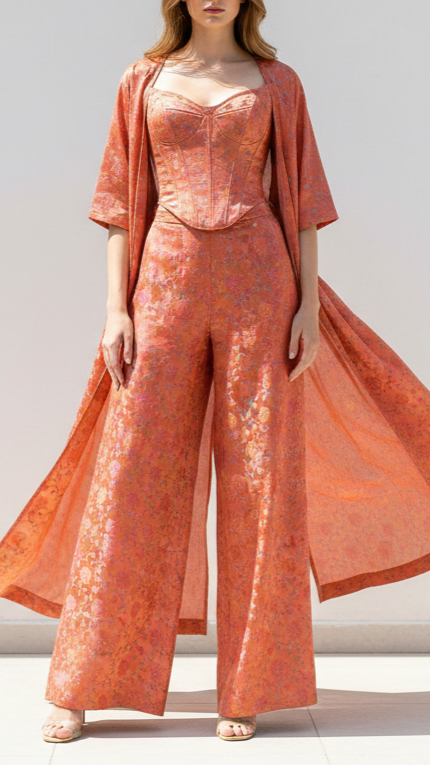 Dark Peach Banarasi Brocade Fabric With All Over Thread And Zari Handloom 21252