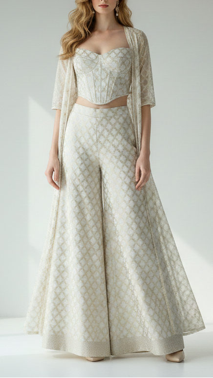 White Silk Fabric With All Over Zari Handloom 16222