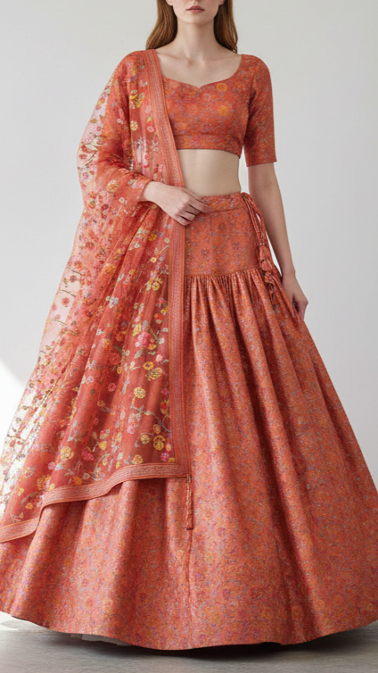Dark Peach Banarasi Brocade Fabric With All Over Thread And Zari Handloom 21252