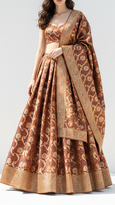 Light Brown Banarasi Brocade Fabric With All Over Thread And Zari Handloom 21278