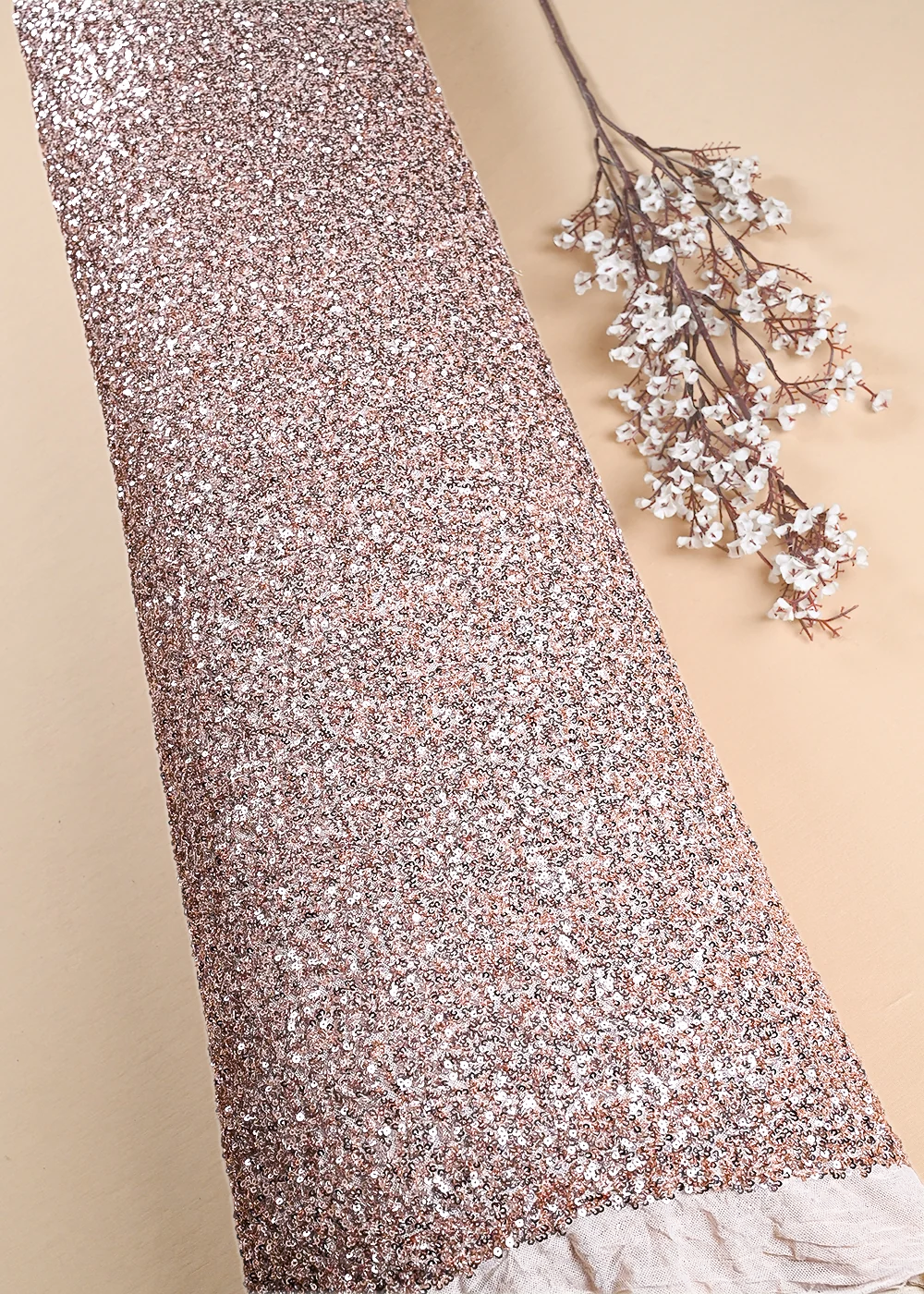 The Noor - Rose Gold Imported Net Fabric With All Over Sequins Work | 24171