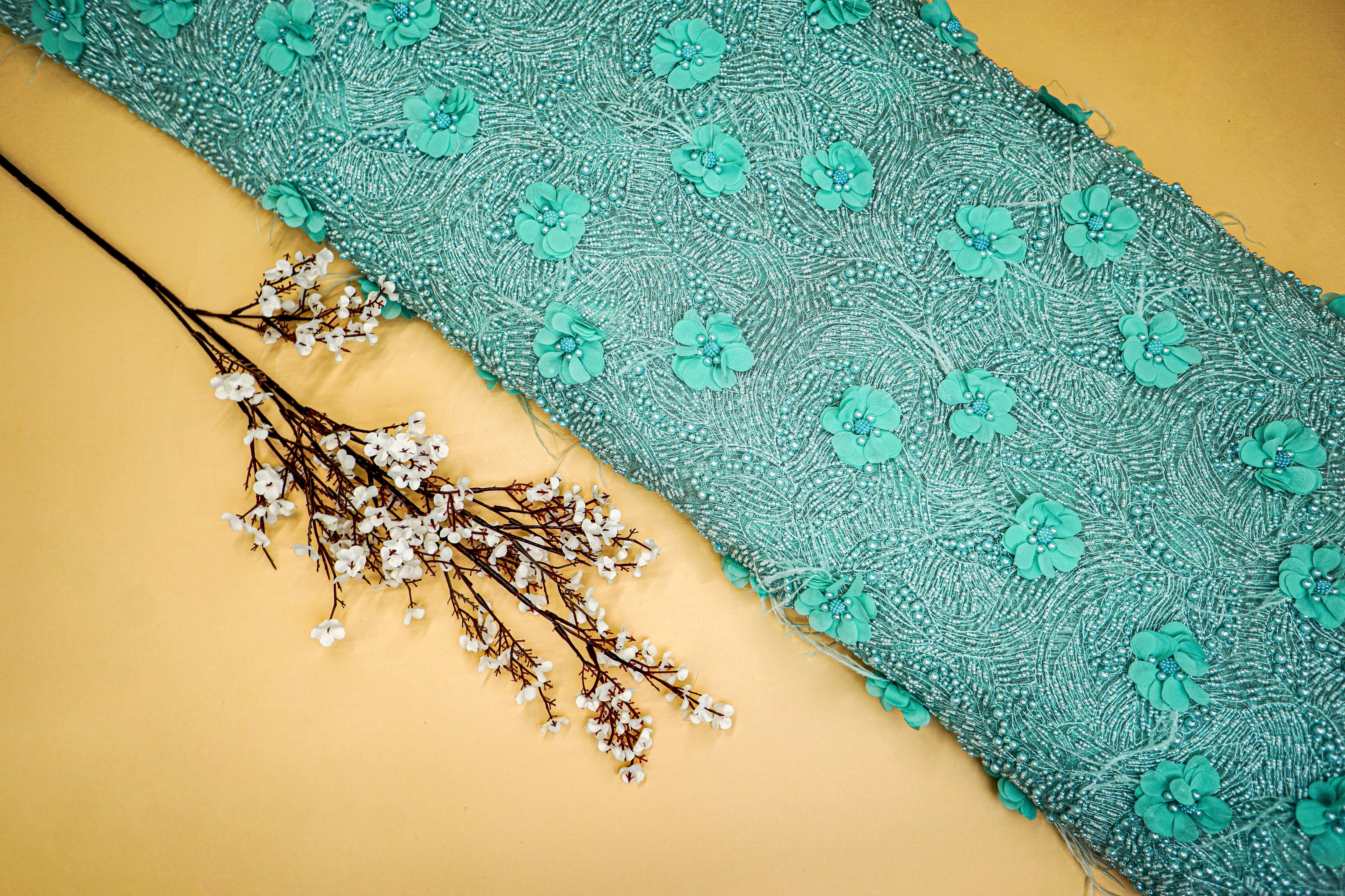 Green Net Adorned with Beads, 3rd flower , and Threadwork