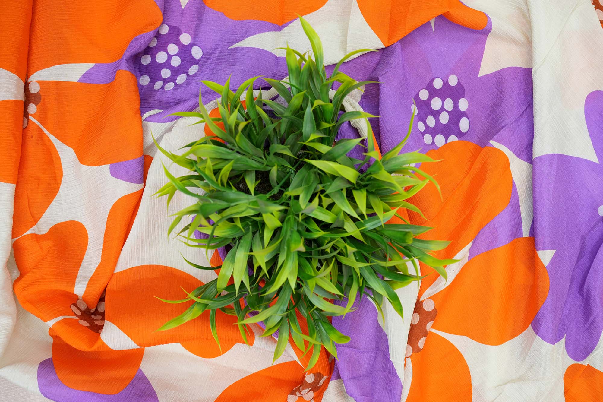 Purple And Orange Floral Digital Print On Off-White Chinnon Chiffon Fabric