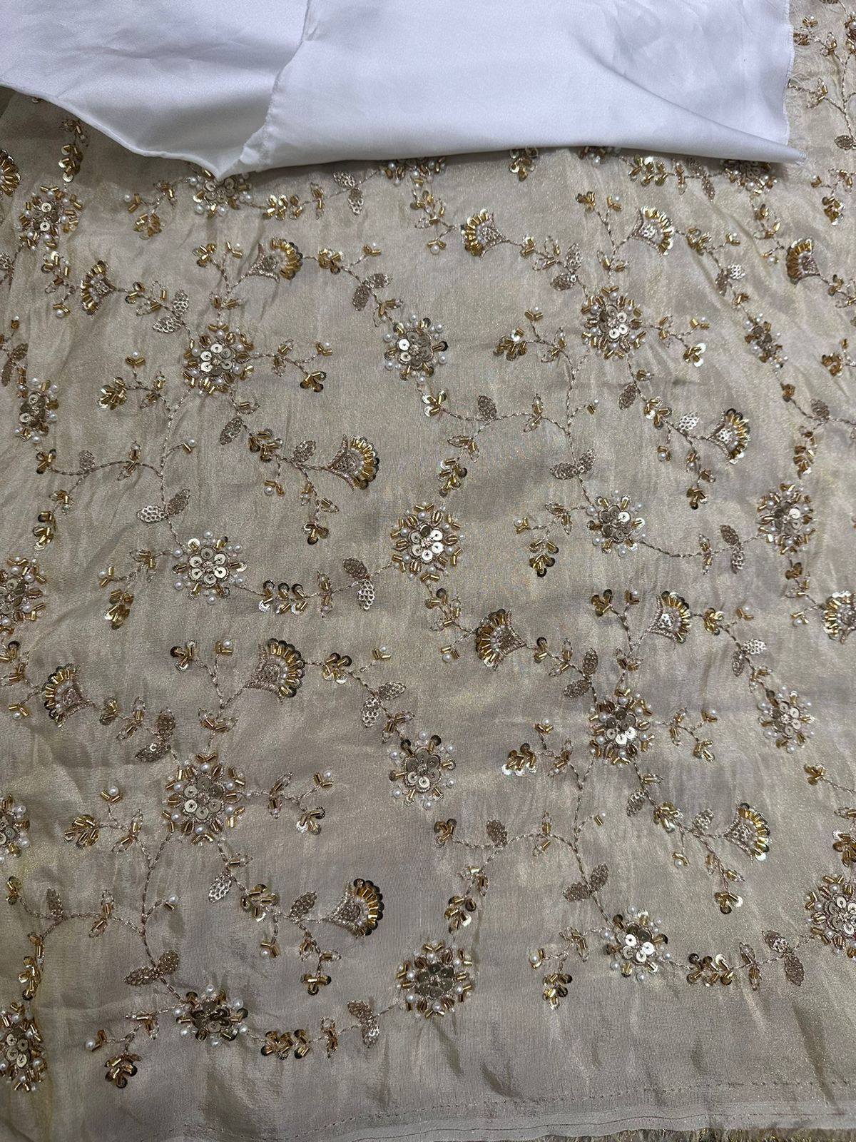 Elegant Tissue Fabric in floral pattern with threadwork, cut-dana and sequins