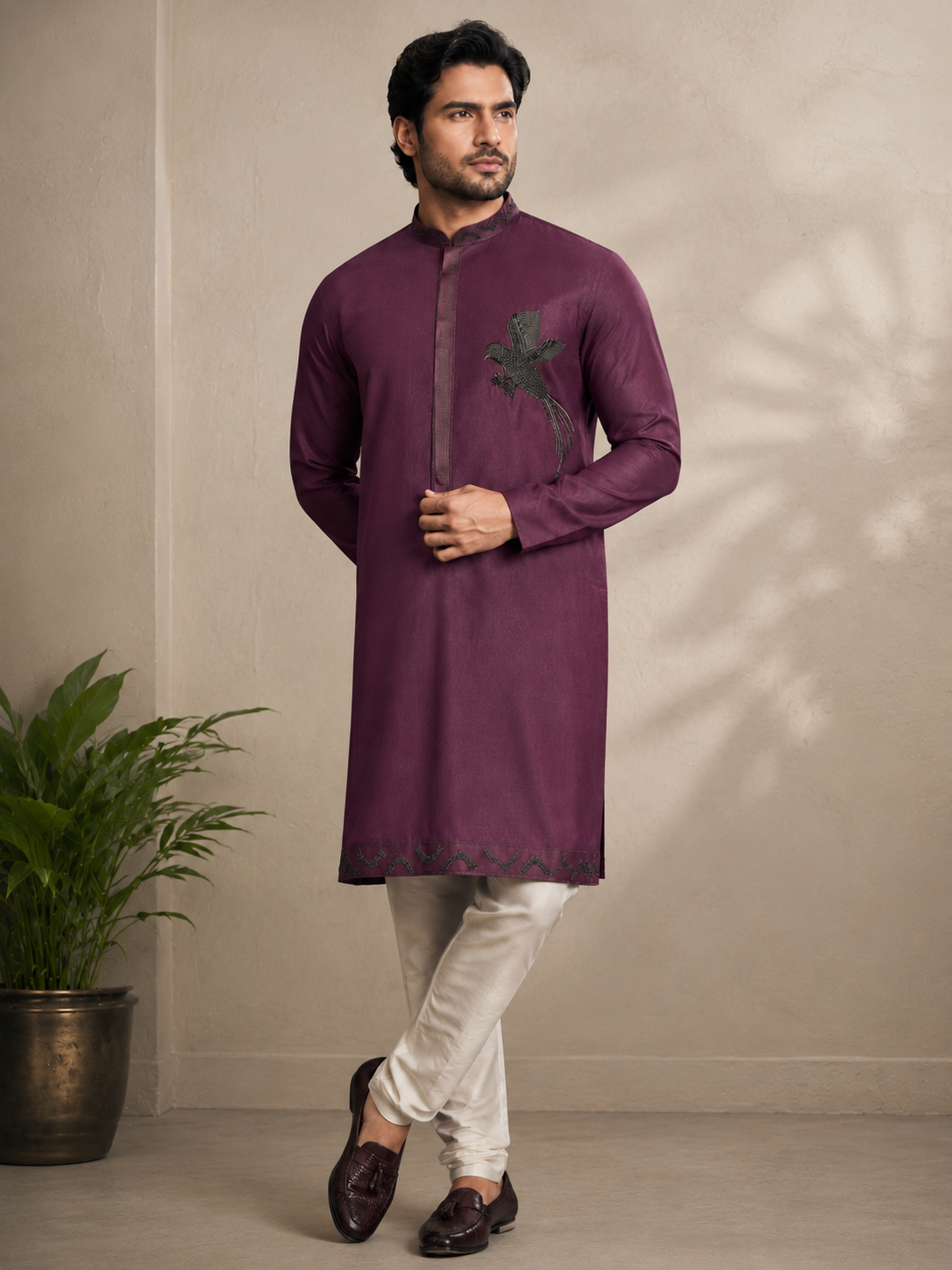 The Kohinoor - Unstitched  Purple Kurta Fabric For Men 22187