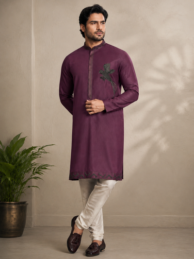 The Kohinoor - Unstitched  Purple Kurta Fabric For Men 22187