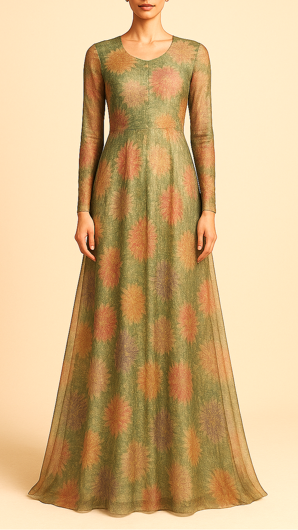 Green Tissue Fabric With All Over Floral Print 19404