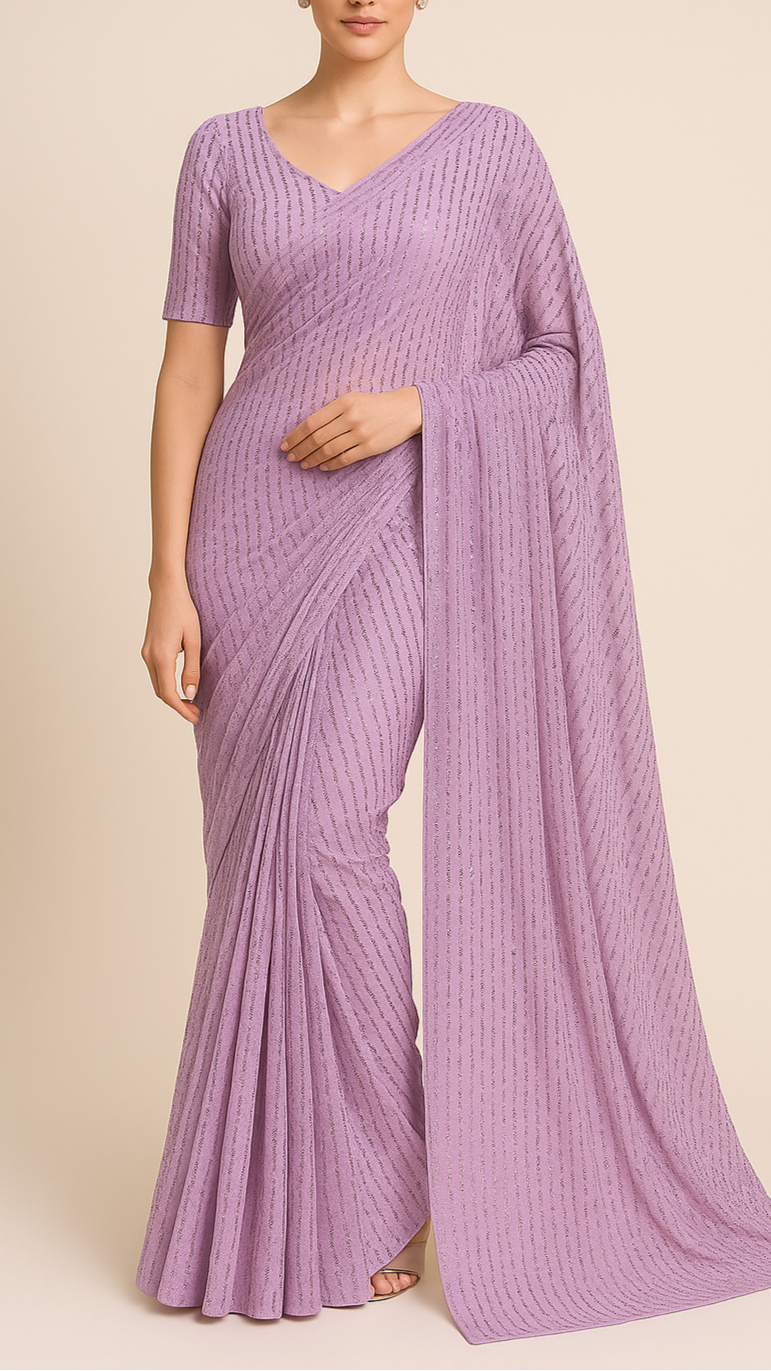 Lavender Imported Lycra Net Fabric with Sequins & Katdana Work 12431