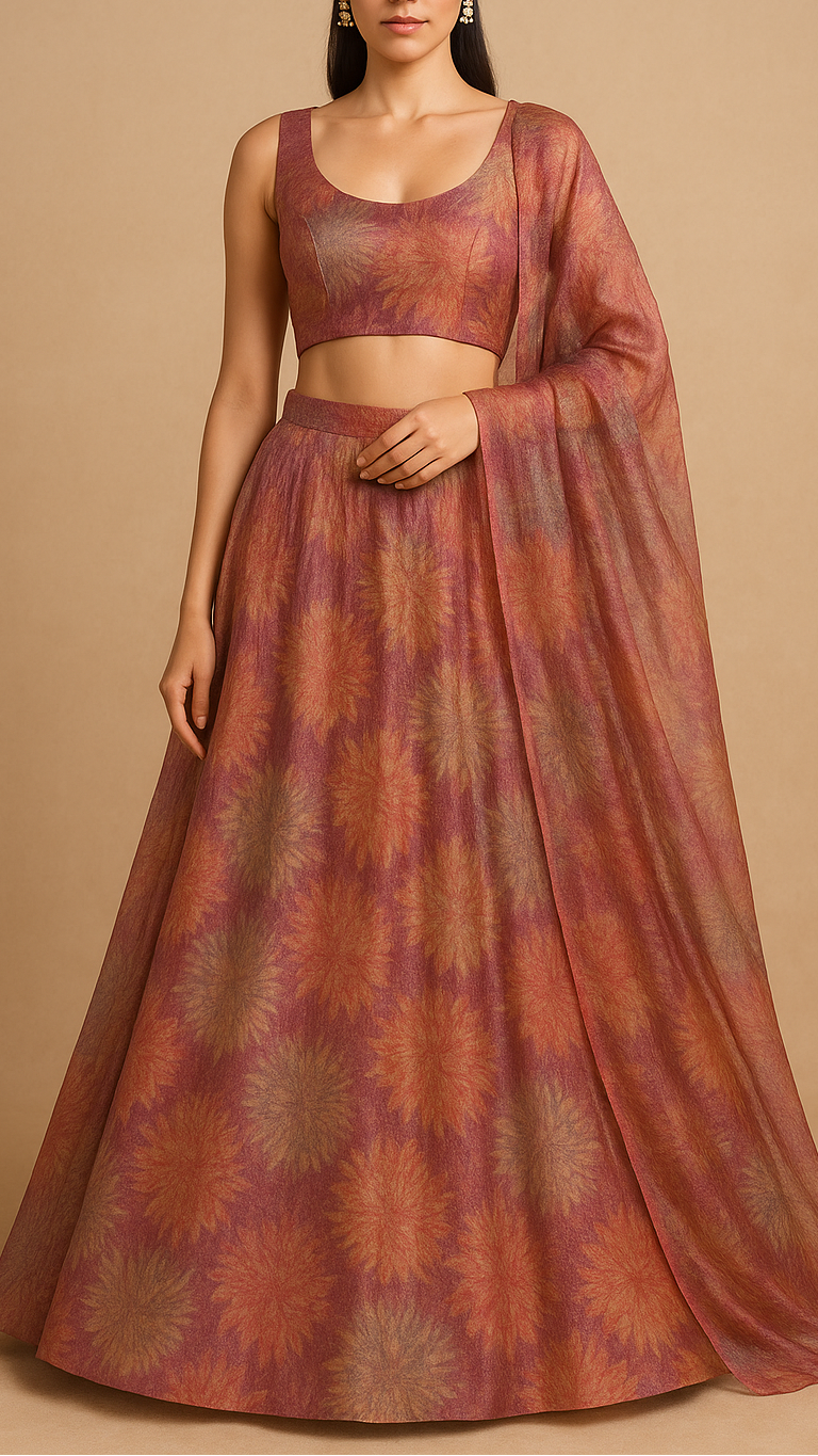 Mauve Tissue Fabric With All Over Floral Print 19403
