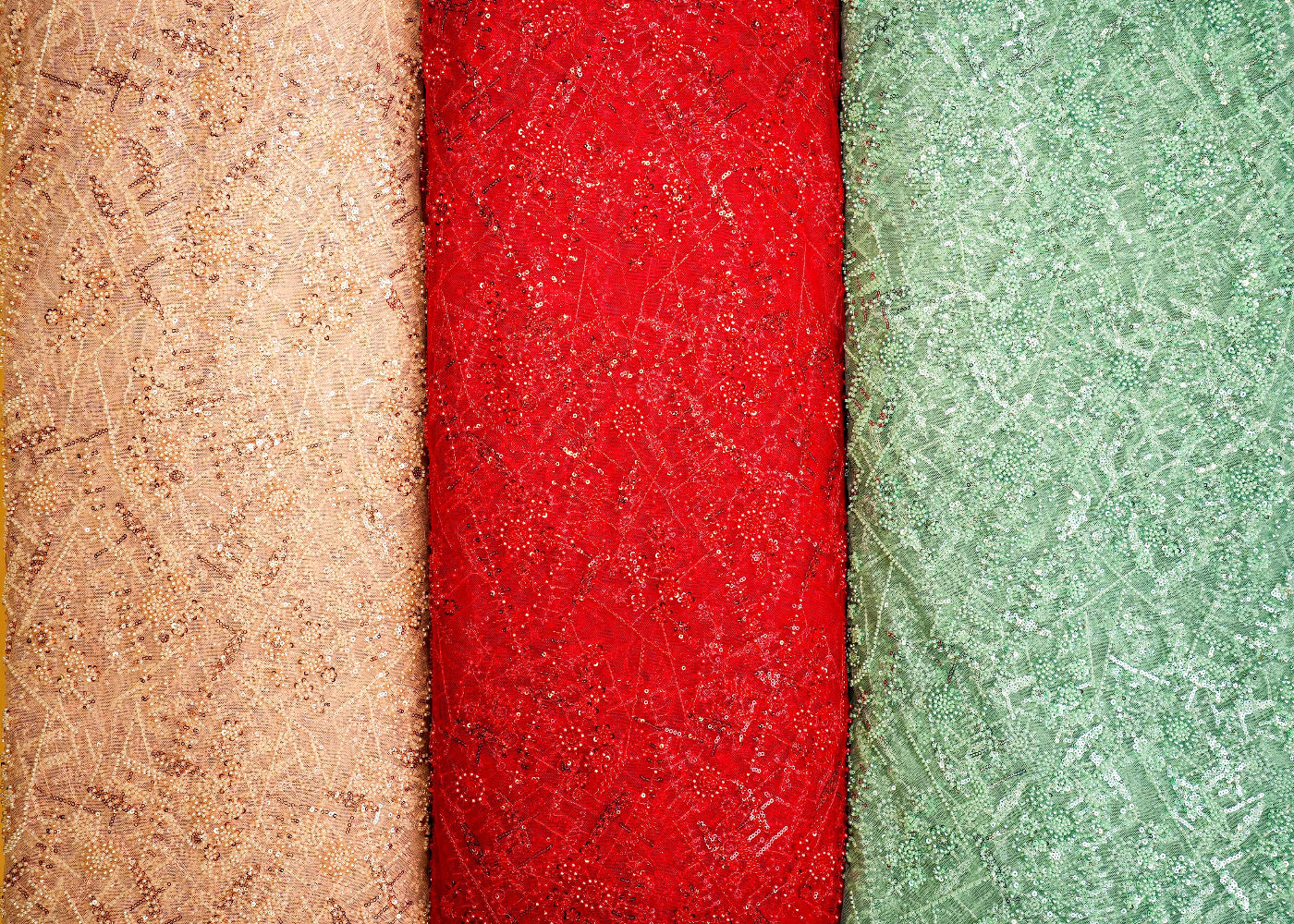 Mint Green Net Adorned with Beads, Pearls, and Sequins