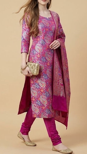 Magenta Banarasi Brocade Fabric With All Over Thread And Golden Zari Handloom 19272