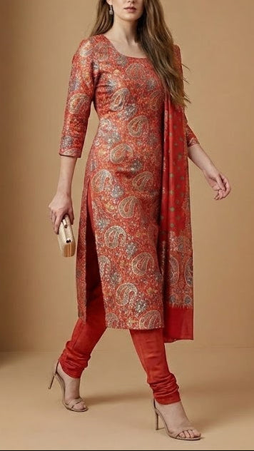 Red Banarasi Brocade Fabric With All Over Thread And Golden Zari Handloom 19274